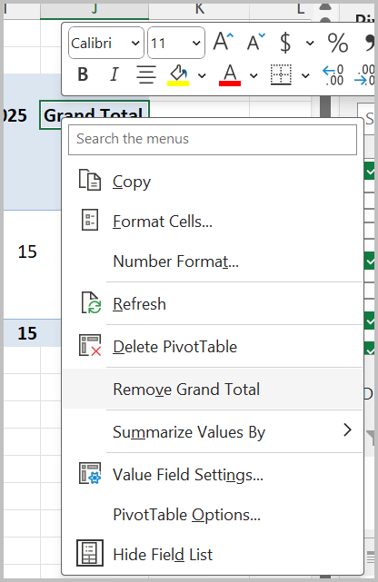 Remove Grand Total
